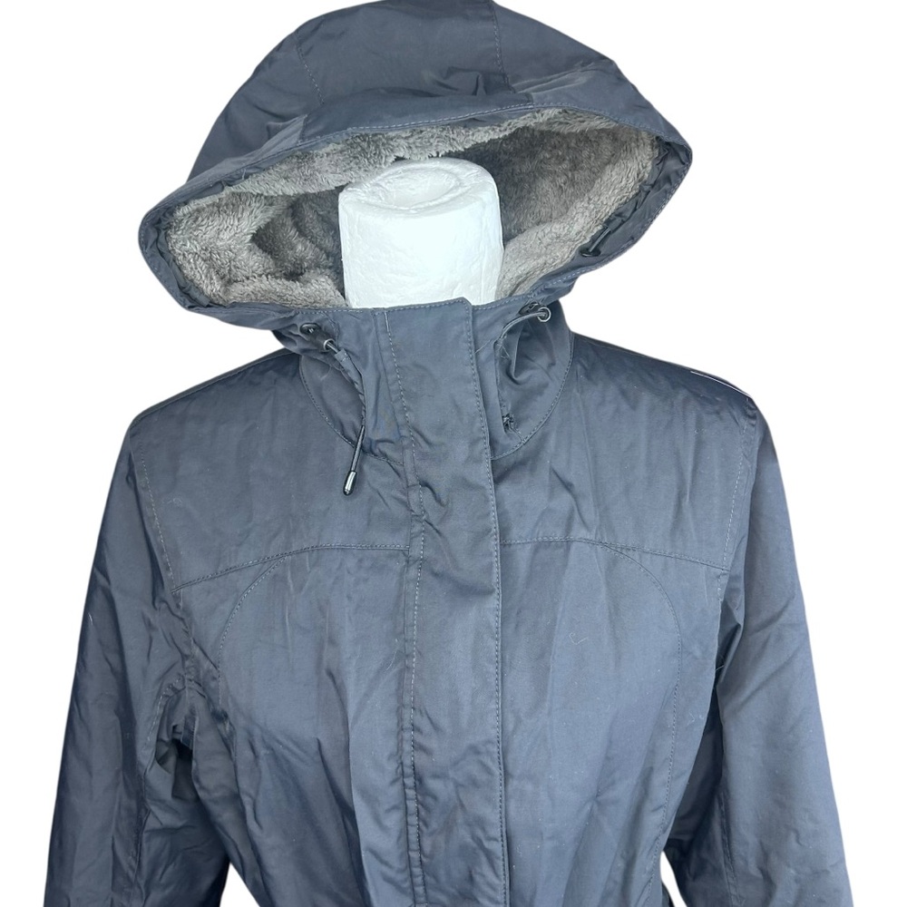 L.L Bean Winter Warmer Coat M Navy Flannel Quilted Hood Water Resistant - Picture 9 of 16